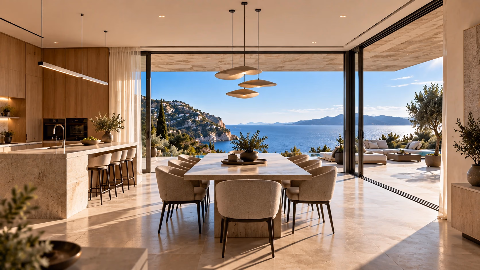 Actual Aurora interior and glazed opening toward the sea