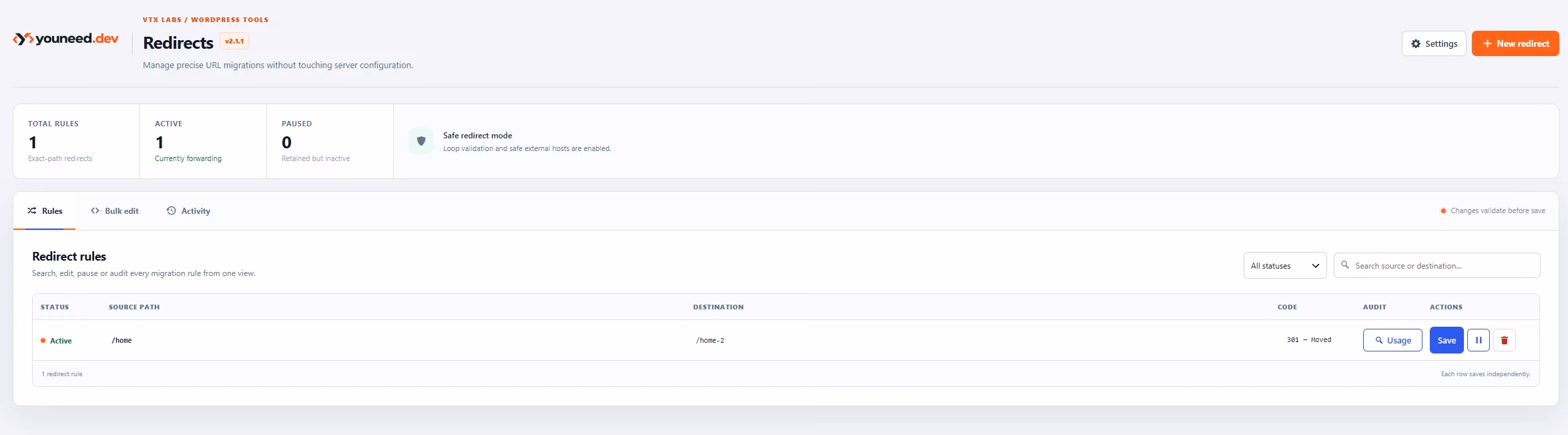 Real VTX Redirect administration fragment